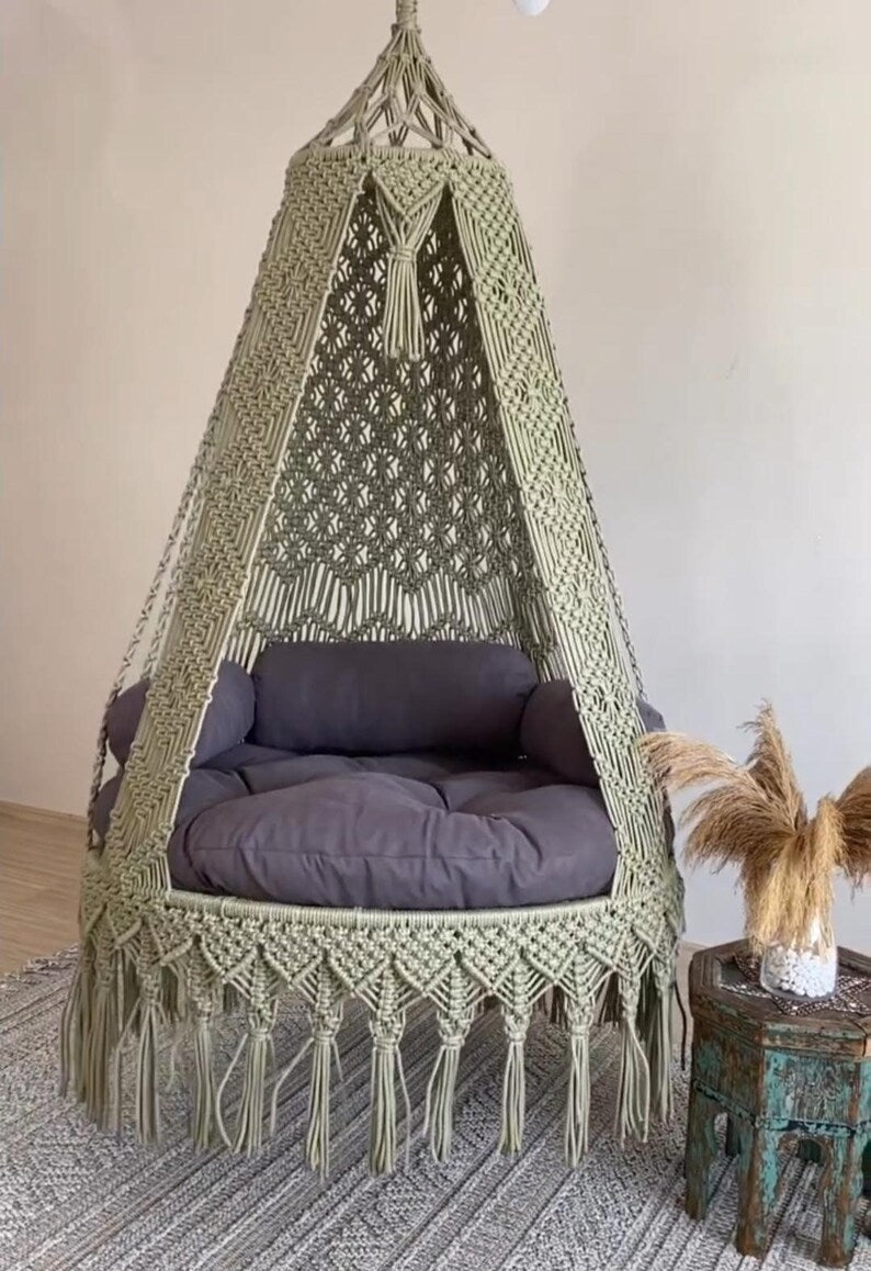 Olive Green Macrame Swing For Adults 40 inches - Leechoo